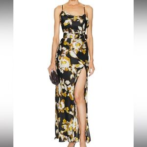 NICHOLAS Belira Cowl Neck Gown - Olive Blurred Floral Print- SIZE 4